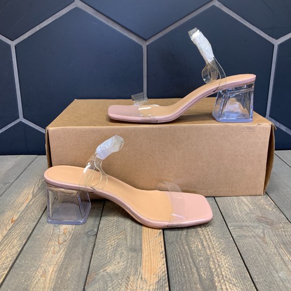 ~New W/O Box! Womens Truffle Collection Pink Clear Block Heel Sandals Size 8 - Picture 2 of 6